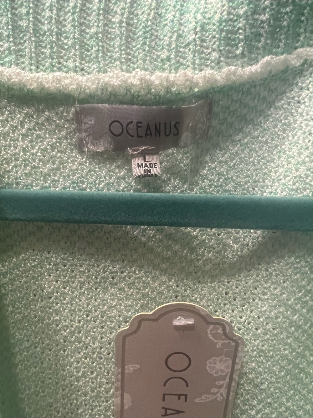 Oceanus Mint Green Open-Front Patterned Cardigan - Picture 2 of 5